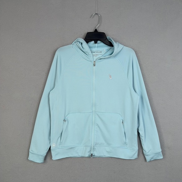 Peter Millar Tops - Peter Millar Hoodie Womens Large Blue Full Zip Lightweight Stretch Knit Jacket